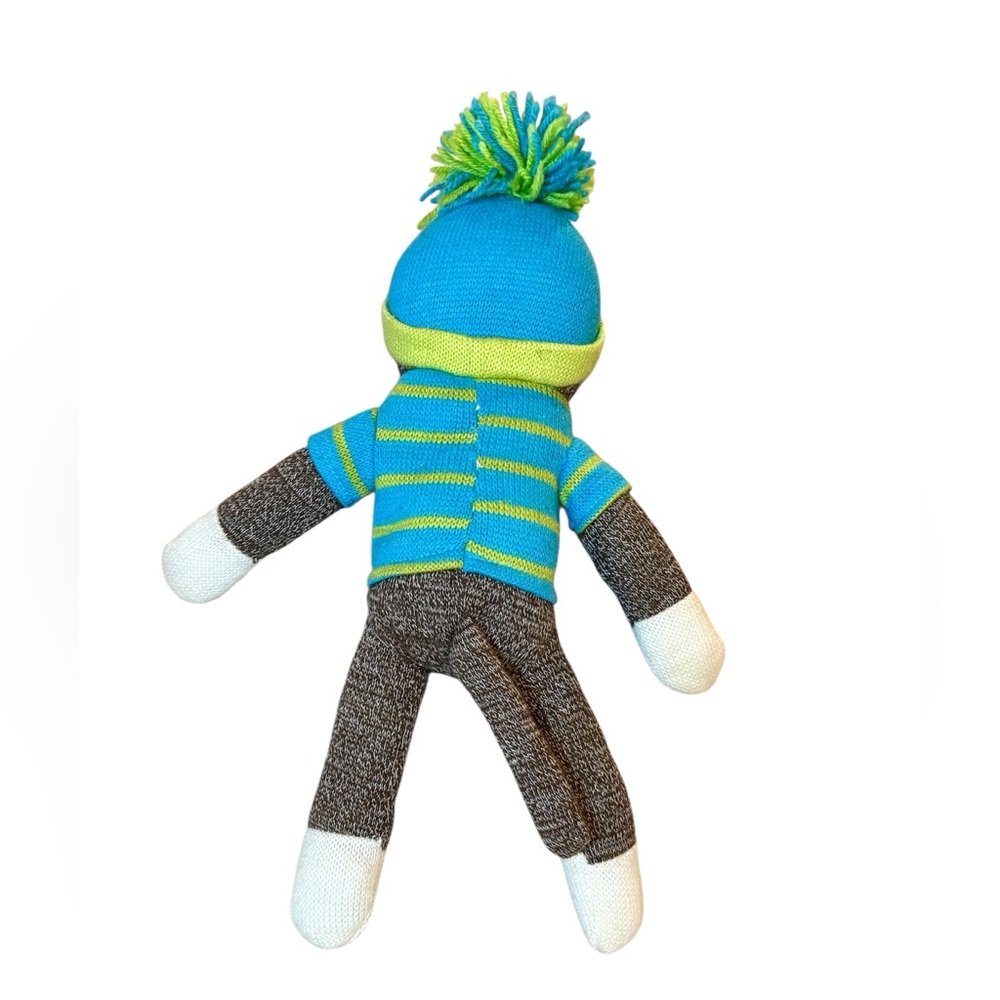 2/$30 Unusual Sock Monkey Plush Toy -with Blue and Green sweater & hat - Picture 3 of 5